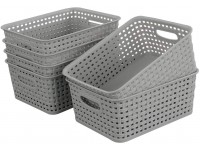 CadineUS 6-pack Grey Woven Plastic Storage Baskets Organizing Bins - BWI9LB2Z1