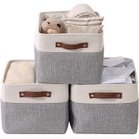 DECOMOMO Storage Bins | Fabric Storage Basket for Shelves for Organizing Closet Shelf Nursery Toy | Decorative Large Linen Closet Organizers with Handles Cubes Grey and White Large 3 Pack - BTFDC0A2H