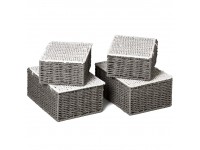 EZOWare Paper Rope Wicker Storage Basket Bins with Lid Set of 4 for Baby Kids Toy Closet Nursery Room 2 Sizes Gray and White - BYMWKPOPU