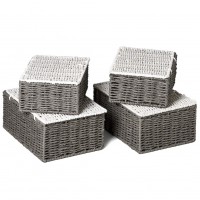 EZOWare Paper Rope Wicker Storage Basket Bins with Lid Set of 4 for Baby Kids Toy Closet Nursery Room 2 Sizes Gray and White - BYMWKPOPU