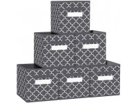 FabTotes Storage Bins 6 Pack Collapsible Storage Cubes 11"x10.5"x10.5" Large Toy Book Organizer Boxes with Handles and Label Card & Label Holder Baskets for Organizing Closet Shelves Dark Grey - B6L1FK512