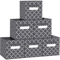 FabTotes Storage Bins 6 Pack Collapsible Storage Cubes 11"x10.5"x10.5" Large Toy Book Organizer Boxes with Handles and Label Card & Label Holder Baskets for Organizing Closet Shelves Dark Grey - B6L1FK512