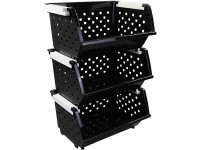 Farmoon 3 Pack Plastic Stackable Organizer Basket Stacking Storage Bin Open Front Black - B6SSRCB8J