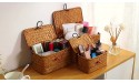 FEILANDUO Shelf Baskets with Lid Set of 3 Handwoven Seagrass Storage Box Wicker Basket Desktop Makeup Organizer Multipurpose Container Original S M L - BTP33KSD2