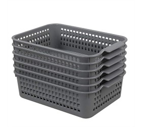 Ggbin 6 Pack Plastic Baskets Organizer Shelf BasketGray - BH8X0RR5C
