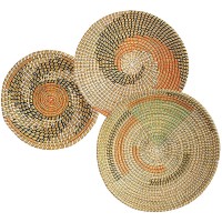 Hanging Wicker Basket Wall Decor Handmade Natural Woven Seagrass Baskets Round Decorative Seagrass Bowl and Trays Boho Home Decor Set of 3 - BFWNRFQMT