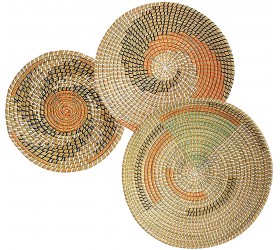 Hanging Wicker Basket Wall Decor Handmade Natural Woven Seagrass Baskets Round Decorative Seagrass Bowl and Trays Boho Home Decor Set of 3 - BFWNRFQMT