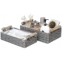 HOSROOME Round Paper Rope Storage Basket Wicker Baskets for Organizing with Handle Decorative Storage Bins for Countertop Toilet Paper Basket for Toilet Tank Top Small Baskets Set Set of 2,Grey - BGJGVJ7KQ
