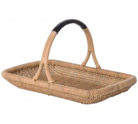 Kouboo Vegetable and Flower Wicker Leather Wrapped Arch Handle Natural Color Decorative Storage Basket One Size Brown - BTRO3MIFY