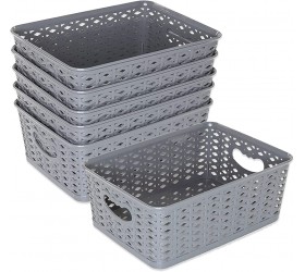 LARQUE 6 Plastic Storage Bins 10.2 x 7.3 x 3.9 inches Small Weave Organizer Bins with Integrated Handles for Home Kitchen Pantry Craft Room Bookshelf Organization and Office - BSU9QM1HS