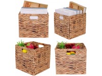 LONGNENG Foldable Handwoven Water Hyacinth Storage Baskets with Iron Wire Frame,Water Hyacinth Storage Baskets For Living Room,Square Wicker Baskets with Built-in Handles,Set of 4 Easy Carring Baskets - BX1NJHM40