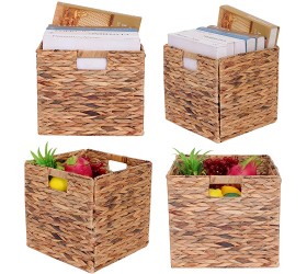 LONGNENG Foldable Handwoven Water Hyacinth Storage Baskets with Iron Wire Frame,Water Hyacinth Storage Baskets For Living Room,Square Wicker Baskets with Built-in Handles,Set of 4 Easy Carring Baskets - BX1NJHM40