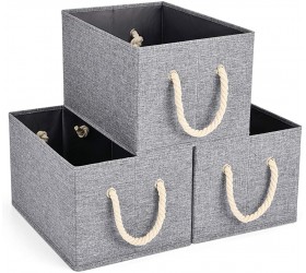 MaidMAX Cloth Storage Baskets Bins Cubes 14.4×10×8.4'' Storage Shelf Basket Drawer Organizers with Two Cotton Rope Handles Bamboo Style Slubbed Fabric Dark Gray Set of 3 - BDLFJMVWG