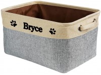 MALIHONG Personalized Foldable Storage Basket Collapsible Sturdy Fabric Dog Toys Storage Bin Cube with Handles for Organizing Shelf Home Closet  Grey and White Large Size 15" x 11" x 8" - BISBQFPLW