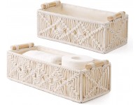 Mkono Macrame Storage Baskets Boho Decor Box Handmade Woven Decorative Countertop Toilet Tank Shelf Cabinet Organizer for Bedroom Nursery Livingroom Home Set of 2 Ivory - BR608KGXF
