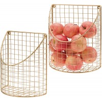 MyGift Vintage Brass Tone Metal Wire Wall Mounted or Tabletop Storage Organizer Baskets Set of 2 - B0RKTLTXZ