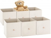 NesTidy 13x13x13 Fabric Storage Cubes 6 Pack Foldable Storage Bins with Wooden Handle Simple Cubical Storage Boxes for Toys Clothes Books in Closet and ShelfBeige - BUTW53ASK