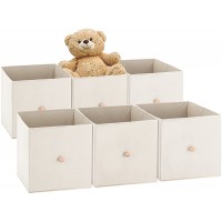 NesTidy 13x13x13 Fabric Storage Cubes 6 Pack Foldable Storage Bins with Wooden Handle Simple Cubical Storage Boxes for Toys Clothes Books in Closet and ShelfBeige - BUTW53ASK