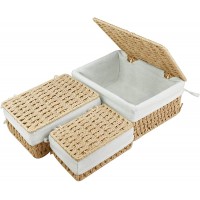 Nesting Wicker Storage Baskets with Lid Woven Metal Shelf Baskets Set for Storage Bins - BWQU0JJ34