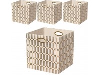 Posprica Storage Bins Storage Cubes,13×13 Fabric Drawers Organizer Basket Boxes Containers 11×11×11 4pcs Cream Gold Geometry Pattern - BXTYS4TJ4