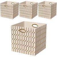 Posprica Storage Bins Storage Cubes,13×13 Fabric Drawers Organizer Basket Boxes Containers 11×11×11 4pcs Cream Gold Geometry Pattern - BXTYS4TJ4