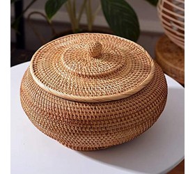 Rattan Boxes with Lid Hand-Woven Multi-Purpose Wicker Tray with Durable Rattan Fiber Round 11 Inch Diameter Bread basket - BL6AJFBS7