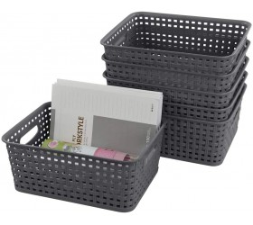 Sandmovie Deep Grey Plastic Rattan Storage Baskets 6 Packs - B6O1OWCJT