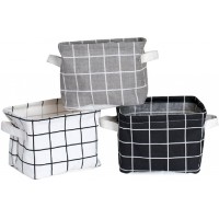 Shuiniba Stylish Storage Basket Cotton and Linen Fabric Mini Storage Cubes Nursery Storage Baskets with Handles for Shelves & Desks Set of 3 - B90JGXJPD