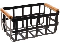 Simplify Black Metal Storage Basket with Bamboo Handles Farmhouse Style Home Organizer Decorative Rustic Large - B4EA2CRNH