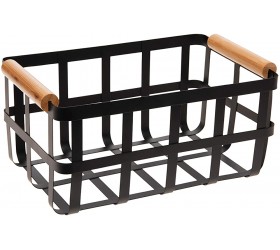 Simplify Black Metal Storage Basket with Bamboo Handles Farmhouse Style Home Organizer Decorative Rustic Large - B4EA2CRNH