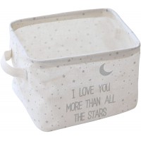 Slytem Storage Bin Basket Organizer Container Cube Rectangle with Handles Linen Canvas Jute Collapsible #1: 7.8" Long × 6.3" Wide × 5.1" high Gray Stars Moon - BB3LG39RC