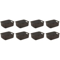 Sterilite Small Convenient 11 Inch Long Multipurpose Basketweave Home or Office Storage Open Basket Organizer Espresso 8 Pack - BEI0NGHQ0