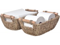 StorageWorks Hand-Woven Small Wicker Baskets Seagrass Storage Baskets with Wooden Handles 12 ¼ x 7 x 4 ¾ inches 2-Pack - B1J8PQXGS