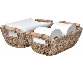 StorageWorks Hand-Woven Small Wicker Baskets Seagrass Storage Baskets with Wooden Handles 12 ¼ x 7 x 4 ¾ inches 2-Pack - B1J8PQXGS