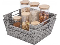 StorageWorks Round Paper Rope Storage Basket Hand-Woven Open-Front Bin with Handles Gray 13 ¾"L x 11"W x 5 ½"H 2-Pack - B5PXQCY3P