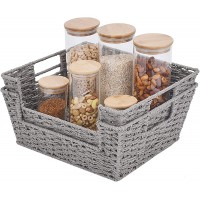 StorageWorks Round Paper Rope Storage Basket Hand-Woven Open-Front Bin with Handles Gray 13 ¾L x 11W x 5 ½H 2-Pack - B5PXQCY3P