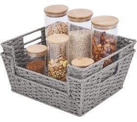 StorageWorks Round Paper Rope Storage Basket Hand-Woven Open-Front Bin with Handles Gray 13 ¾L x 11W x 5 ½H 2-Pack - B5PXQCY3P
