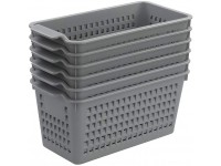 Tstorage 6-Pack Narrow Plastic Storage Baskets 11.02" x 5.35" x 4.92" Gray - B2PZOKF73