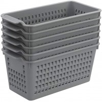 Tstorage 6-Pack Narrow Plastic Storage Baskets 11.02 x 5.35 x 4.92 Gray - B2PZOKF73