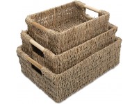 VATIMA Wicker Baskets for Storage Organizing Seagrass Storage Baskets Rectangular Wicker Basket with Handles Natural Wicker Storage Basket Bins Set of Wicker Baskets for Shelves - BWQQHLU7O