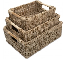 VATIMA Wicker Baskets for Storage Organizing Seagrass Storage Baskets Rectangular Wicker Basket with Handles Natural Wicker Storage Basket Bins Set of Wicker Baskets for Shelves - BWQQHLU7O
