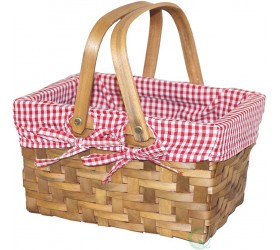 VintiquewiseTM Rectangular Basket Lined with Gingham Lining Small - B0CPY1GRJ