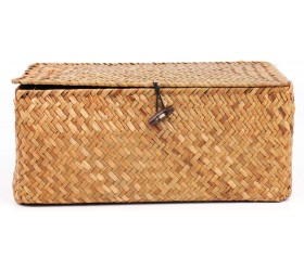 Yesland Handwoven Seagrass Rattan Storage Basket 11.5'' x 7.5'' x 5'' Brown Rectangular Makeup Organizer Container with Lid Perfect for Decoration Picnic Groceries and Toy Storage - BNZPTHE2V
