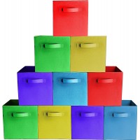 [10-Pack,Assorted Colors] Durable Storage Bins Containers Boxes Tote Baskets| Collapsible Storage Cubes for Household Organization | Fabric & Cardboard| Dual Handle | Foldable Shelves Storages - BDSSLUTPP