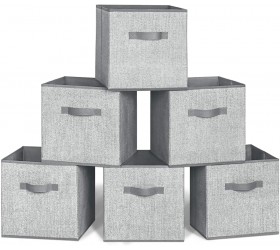 13x13x13 Cube Storage Bins 6 Pack Collapsible Fabric Storage Cubes Organizer with Dual Handles Collapsible Closet Shelf Organizer for Nursery Toys Organizer Shelf Cabinet Grey - BM02VLIV6