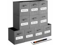Artsdi Set of 10 Storage Cubes Foldable Fabric Cube Storage Bins with 10 Labels Window Cards & a Pen Collapsible Cloth Baskets Containers for Shelves Closet Organizers Box for Home & Office,Gray - B3EN64IMU