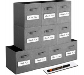 Artsdi Set of 10 Storage Cubes Foldable Fabric Cube Storage Bins with 10 Labels Window Cards & a Pen Collapsible Cloth Baskets Containers for Shelves Closet Organizers Box for Home & Office,Gray - B3EN64IMU