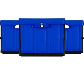 CleverMade 46L Collapsible Storage Bins Folding Plastic Stackable Utility Crates Solid Wall No Lid 3 Pack Royal Blue - BI3X5JLUT