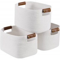 Collapsible Cotton Rope Storage Baskets [3-Pack] Woven Shelf Storage Basket Nursery Organizers Laundry Basket for Baby Clothes Toys Makeup Books Towels White 15''×10''×9'' - BHK08WNUH