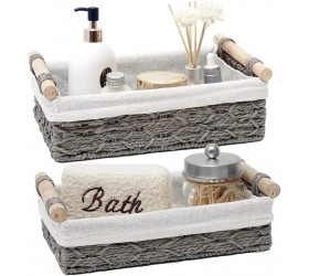 Duoer Round Paper Rope Storage Basket Wicker Baskets for Organizing with Handle Decorative Storage Bins for Countertop Toilet Paper Basket for Toilet Tank Top Small Baskets Set Set of 2,Grey - BB1CGTG4N